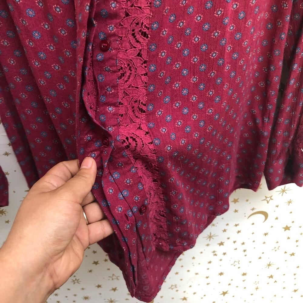 KUT from the Kloth Womens Top Size S Natalie Lace Trim Print Button Front - Picture 8 of 8